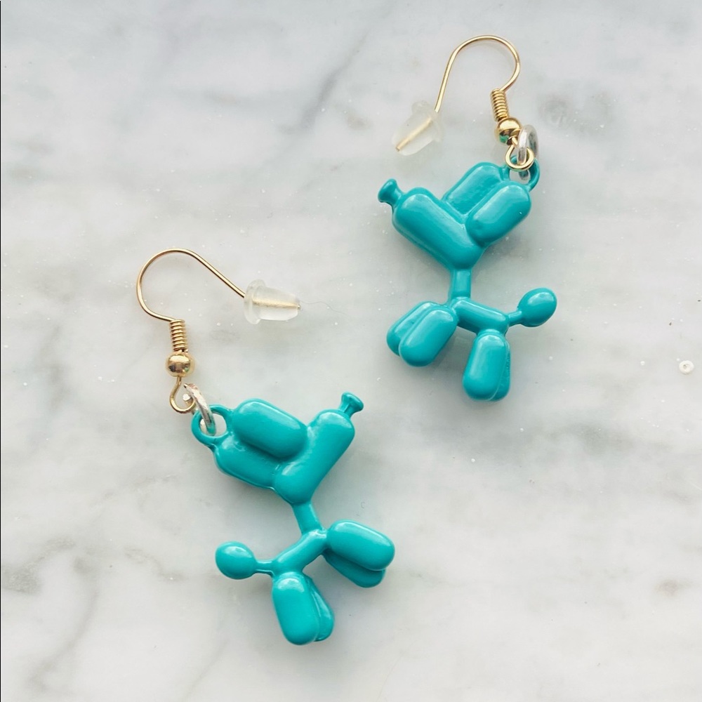 Teal Doggie Balloon Earrings